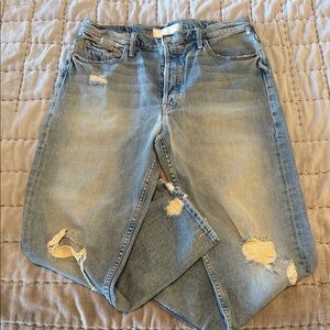 MOTHER The Tomcat Distressed Light Blue Boyfriend Jeans